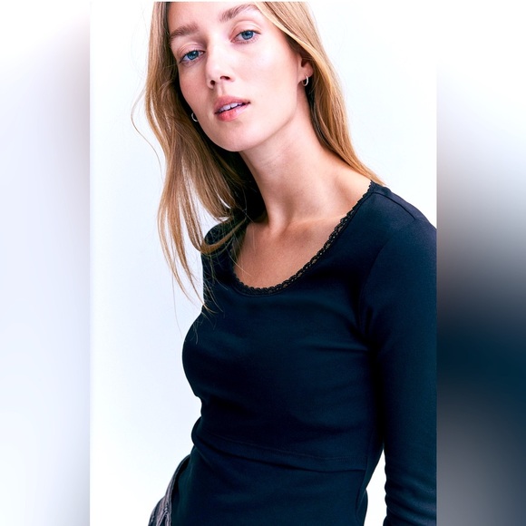 NWT- H&M Mama Lace Trim Black Nursing Top - Picture 2 of 4